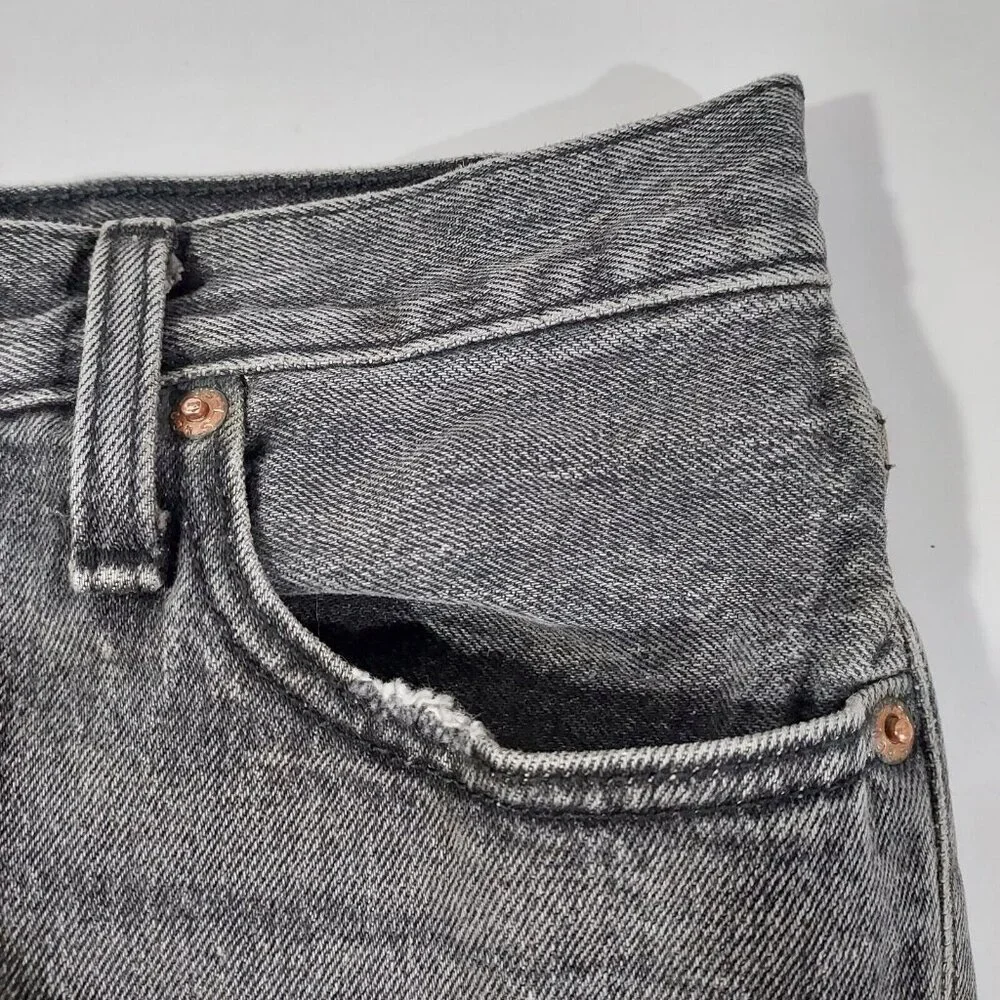 Levis 501 Jeans Button Fly  28"w 27.5"L Washed Black Denim Cotton Brass Rivited - Picture 7 of 16